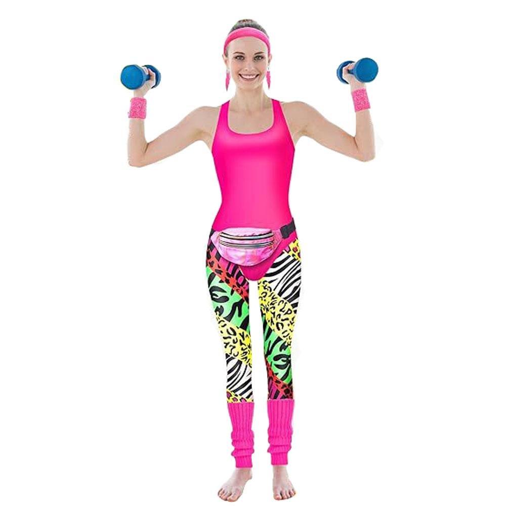 Women Robbie 80s Workout Costume Halloween With Headband Fanny Pack Wristband Earrings - Pajamasbuy