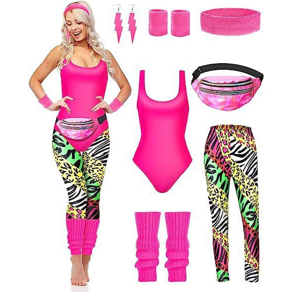 Women Robbie 80s Workout Costume Halloween With Headband Fanny Pack Wristband Earrings - Pajamasbuy