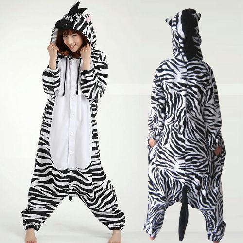 Zebra Fleece Pajamas Onesies Hoodie Animal Kigurumi Costume - Pajamasbuy